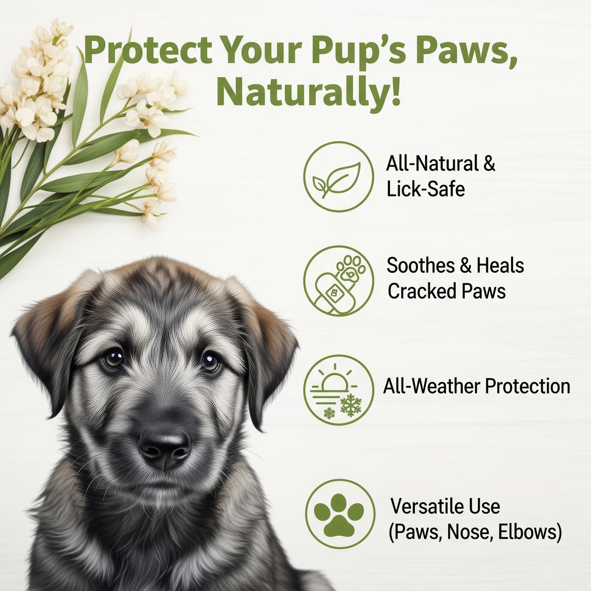 Dog Paw Balm – All Natural Pad Moisturizer for Dogs, Lick Safe Paw Wax for Dry Cracked Paws, Nose & Elbow Protection, Winter & Hot Pavement Relief