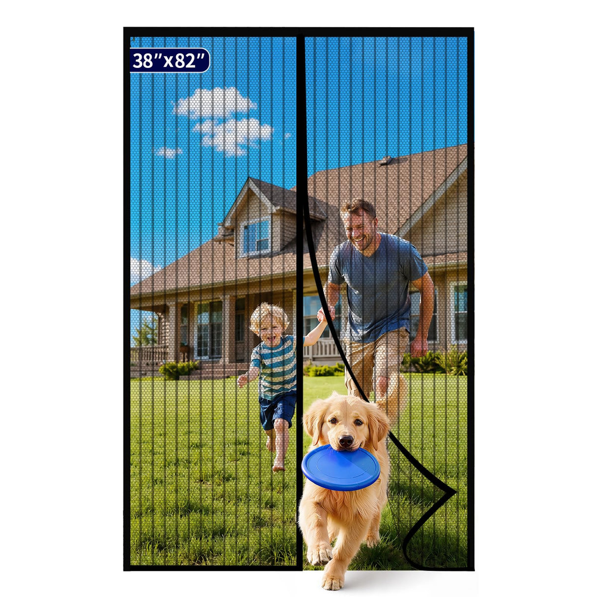 Magnetic Screen Door - 38.0'' x 82.0'' Retractable Screen Door Mesh for Entry Door or Sliding Door, Pet & Kid Friendly, Hands-Free Closure Keeps Bugs Out & Lets Breeze in, Stripe Black