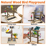 BNOSDM Natural Wood Bird Playground for Training & Playing, Parrot Perch Stand Jungle Gym with Detachable Tray & Stainless Feeder Cups Parakeet Cage Playstand for Budgie, Cockatiel, African Grey