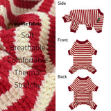 Fitwarm Red and White Striped Dog Pajamas, Waffle Dog Clothes for Small Dogs Girl Boy, Puppy Onesie with Feet, Pet Christmas Outfit, Small