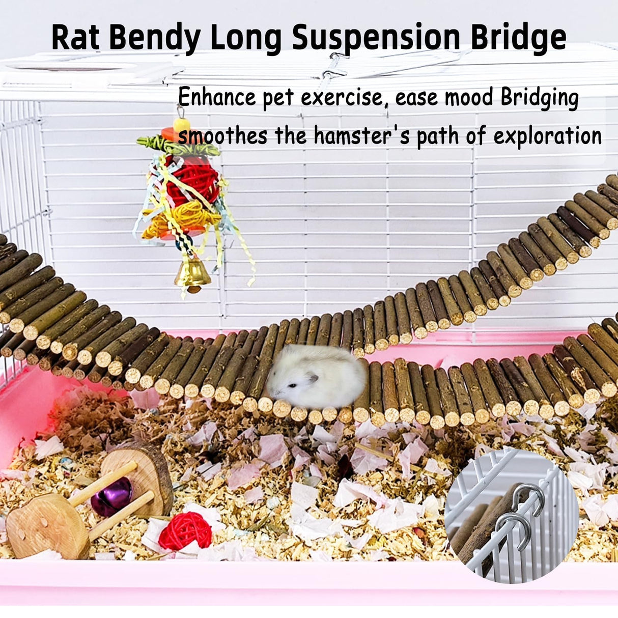 Rat Bendy Long Suspension Bridges Hamster Climbing Ladder Flexible Wooden Bridge for Dwarf Hamster Sugar Glider Rodents Mouse(2PCS)
