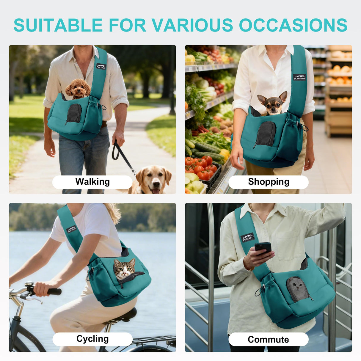 Dog Carrier Sling for Small Dogs & Cats Hand-Free Puppy Sling Purses with Storage Bag and Adjustable Shoulder Strap, Pet Sling Carrier Up to 8.8 Lbs (Blue)