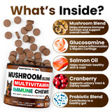 Turkey Tail Mushroom Supplement for Dogs - 170 Chews - Mushrooms for Dogs - Reishi, Lion’s Mane, Glucosamine Multivitamin - Immune Booster, Gut, Hip & Joint Health Support Vitamins, Energy & Skin
