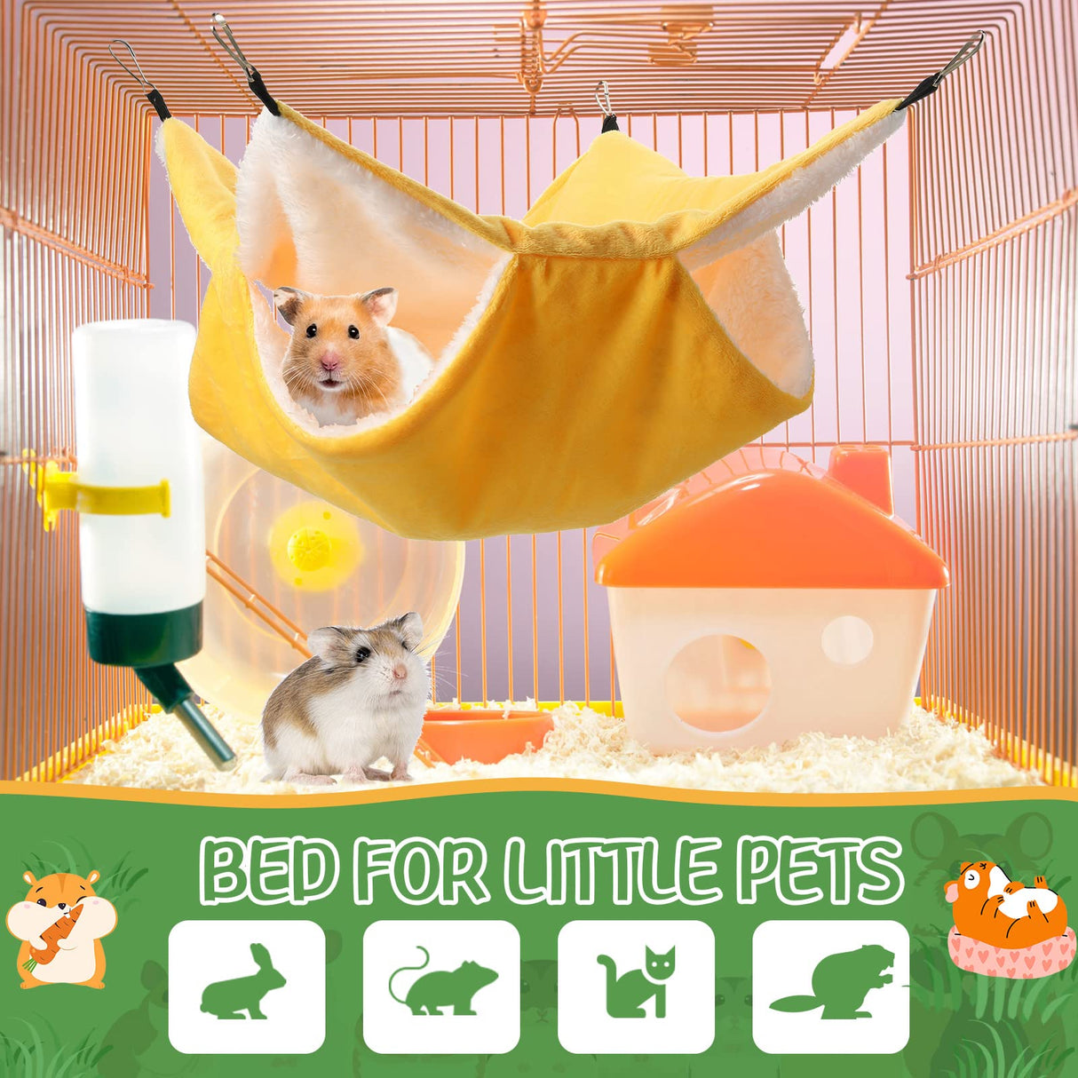 Nuogo 4 Pcs Rat Hammock for Cage Small Animal Hanging Ferret Hammocks for Rat Accessories Double Layer Ferret Bed for Guinea Pig Squirrel Chinchilla Playing and Sleeping(Classical)