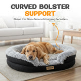 Miorun Fluffy Orthopedic Jumbo Dog Bed for Extra Large Dogs, Calming Plush Sofa Bed with Curved Bolster Support, 48" Cozy Oval Pet Donut Bed with Washable Cover, Gray