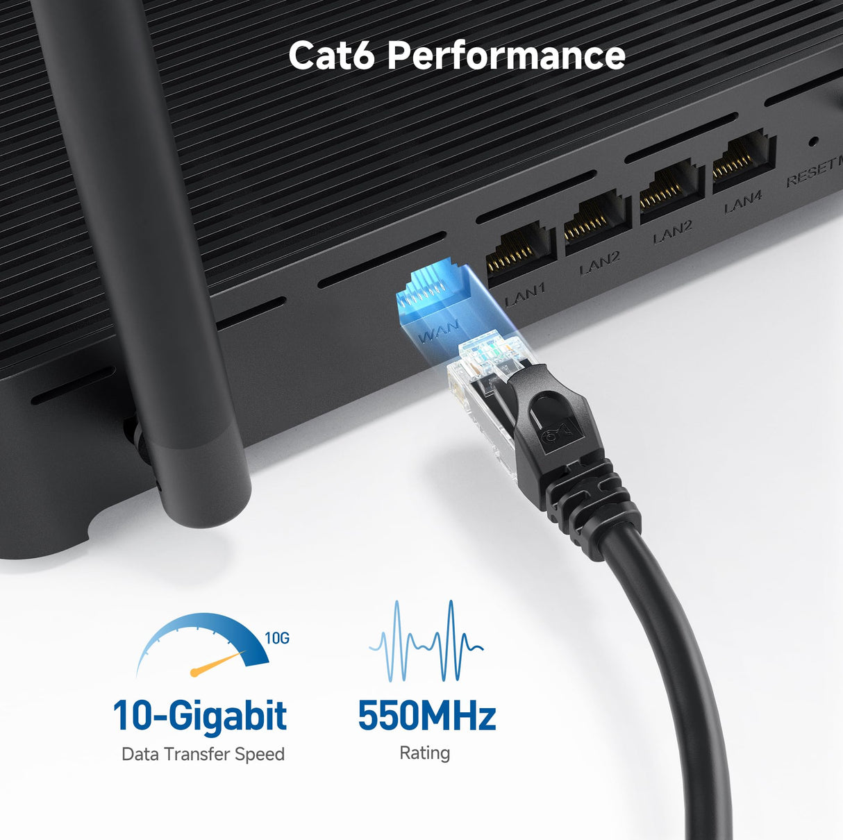 10Gbps Snagless Cat 6 Ethernet Cable - 4ft, Cat 6 Cable, Cat6 Cord, Ethernet Cord, Black