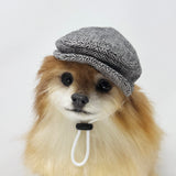 Handmade Dog Ivy Cap Newsboy hat for cats Halloween costume hat for pets (Medium, Black&White Herringbone)