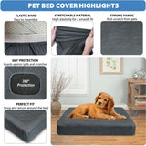 TOPHMDECOR Dog Bed Cover Waterproof, Non-Slip Rectangular Pet Bed Protector for Dogs & Cats, Removable Washable Bed Sheet Replacement,44"x35"x8",Gray,2Pcs,Covers Only