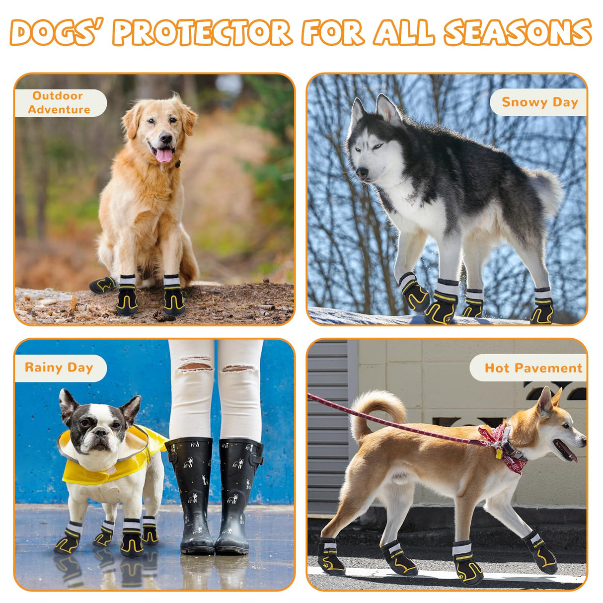 Dog Shoes for Hot Pavement,Dog Boots & Paw Protectors for Large Medium Size Dogs to Prevent Licking,Dog Booties with Reflective for Outdoor,Hiking,Hardwood Floors,Winter Snow(Black Yellow, Size5)