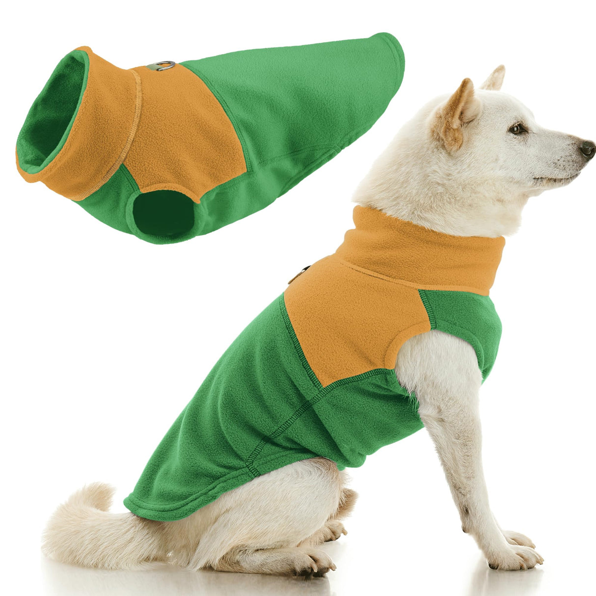 Gooby Fleece Vest Two Tone - Green, Small - Soft Fleece Vest with Durable Metal Leash Ring Stylish Two Tone Dog Sweater for Small to Medium Dogs