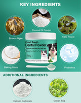 Koite Dog Teeth Cleaning Powder 100g Mint Fights Plaque & Tartar Freshens Breath All-Natural Ingredients for Dogs of All Breeds and Ages Easy to Use Dog Dental Powder E