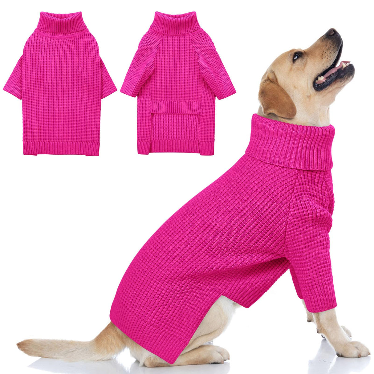 Queenmore Soft Warm Large Dog Sweater, Large Dog Sweaters for Male Dogs, Pet Christmas Sweaters, Extra Large Breeds Kintwear, Turtleneck Pullover Pet Clothes, Fuchsia 3XL