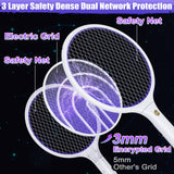 Electric Fly Swatter Racket 3000V Bug Zapper 2 in 1 Mosquito Zapper USB Rechargeable, 1200mAh Mosquitoes Killer Lamp & Fly Zapper with 3 Layer Safety Mesh for Home, Bedroom, Kitchen, Patio (2 Pack)