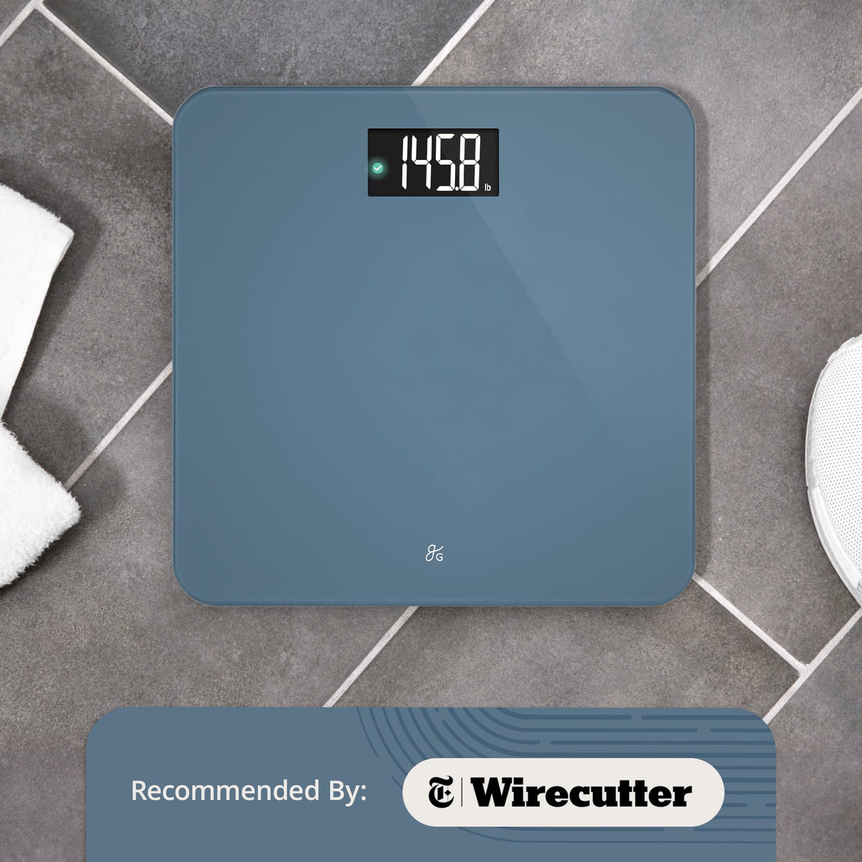 Greater Goods Digital AccuCheck Bathroom Scale for Body Weight, Capacity up to 400 lbs, Batteries Included, Stone Blue
