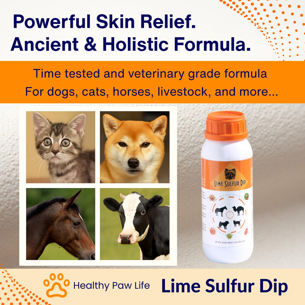 Lime Sulfur Dip – Concentrated Antimicrobial & Antiparasitic Solution for Itchy Skin, Mange, Ringworm & Dermatitis – Safe for Dogs, Cats, Puppies, Kittens, Horses, and Livestock (16 oz)