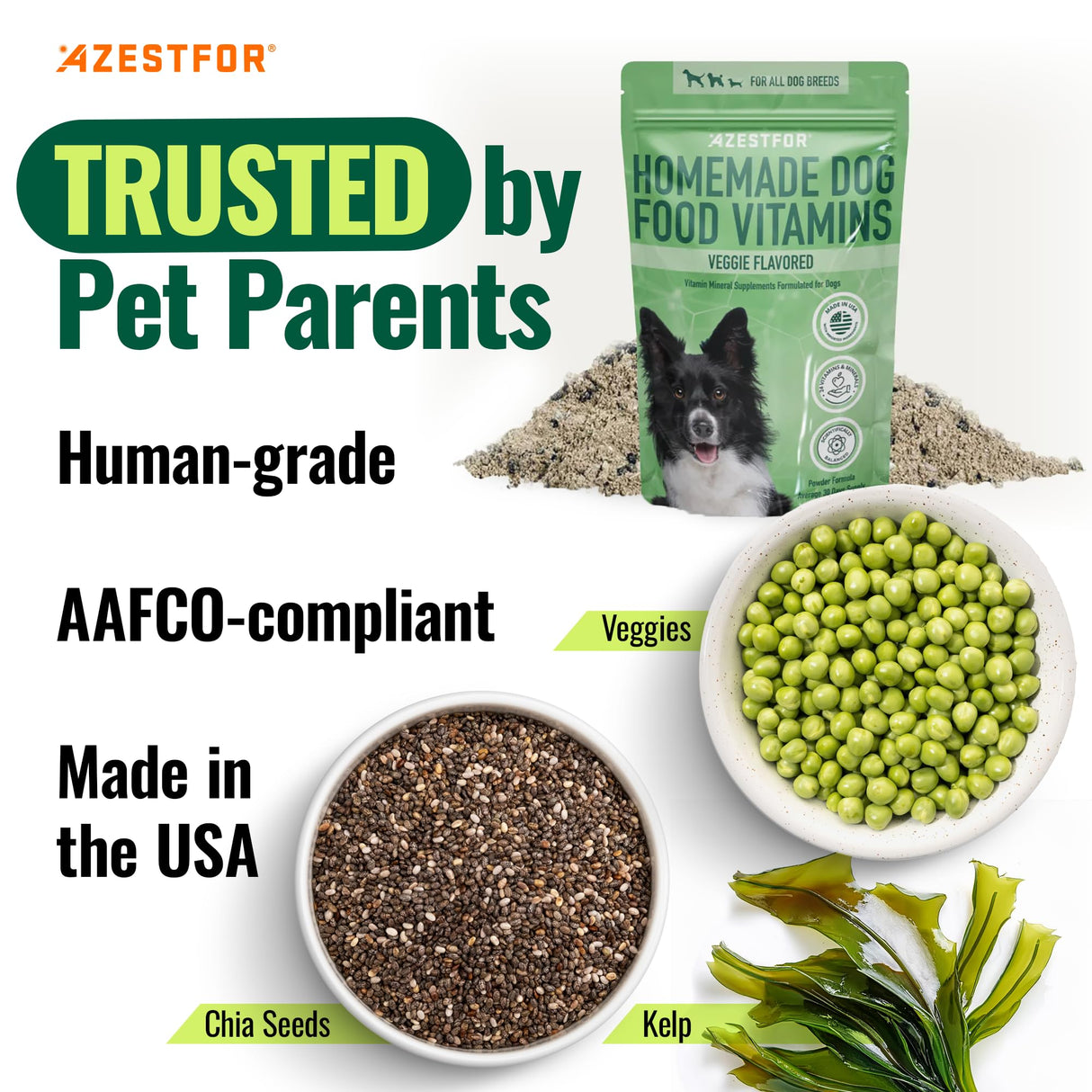 Azestfor Homemade Dog Food Vitamins Pre-Mix Powder – 24 Essential Nutrients – Supplement for Raw, Barf & Grain Free – for All Breeds & Ages – 16oz Veggie Flavored