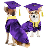 Dog Cat Graduation Costume Set 5Pcs Pet Graduation Gown Stole Puppy Grad Cap Lensless Glasses DIY Letter Stickers for Christmas Halloween Holiday (Noble Purple, Small)