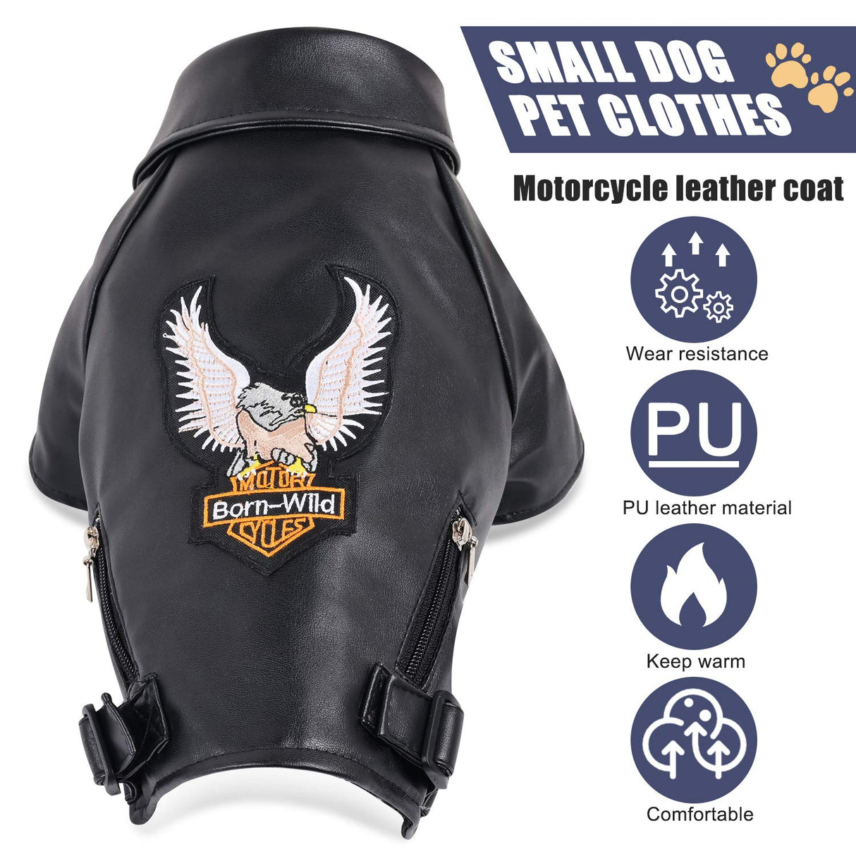 Warm Winter Dog Coat for Small and Medium Sized Dogs - Windproof and Waterproof Puppy Jacket - Cool Pet Leather Clothes for Chihuahua and Yorkie - Black Small