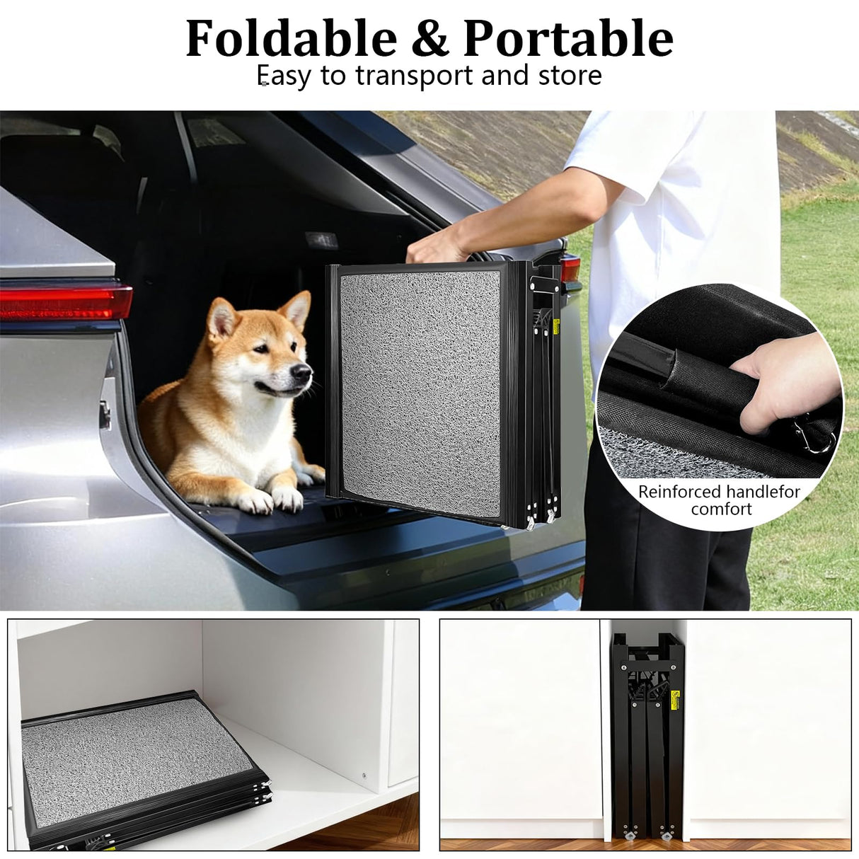Jwevvie 67" x 20" Dog Ramp for Car, Folding Pet Stair Ramps for Truck, SUV, Portable Pet Steps Load-Bearing 200LBS with Non-Slip Surface