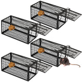 Humane Rat Trap Chipmunk Rodent Trap Mouse Trap Squirrel Trap Small Live Animal Trap Mouse Voles Hamsters Live Cage Rat Mouse Cage Trap for Mice Easy to Catch and Release (Black,4 Pcs)