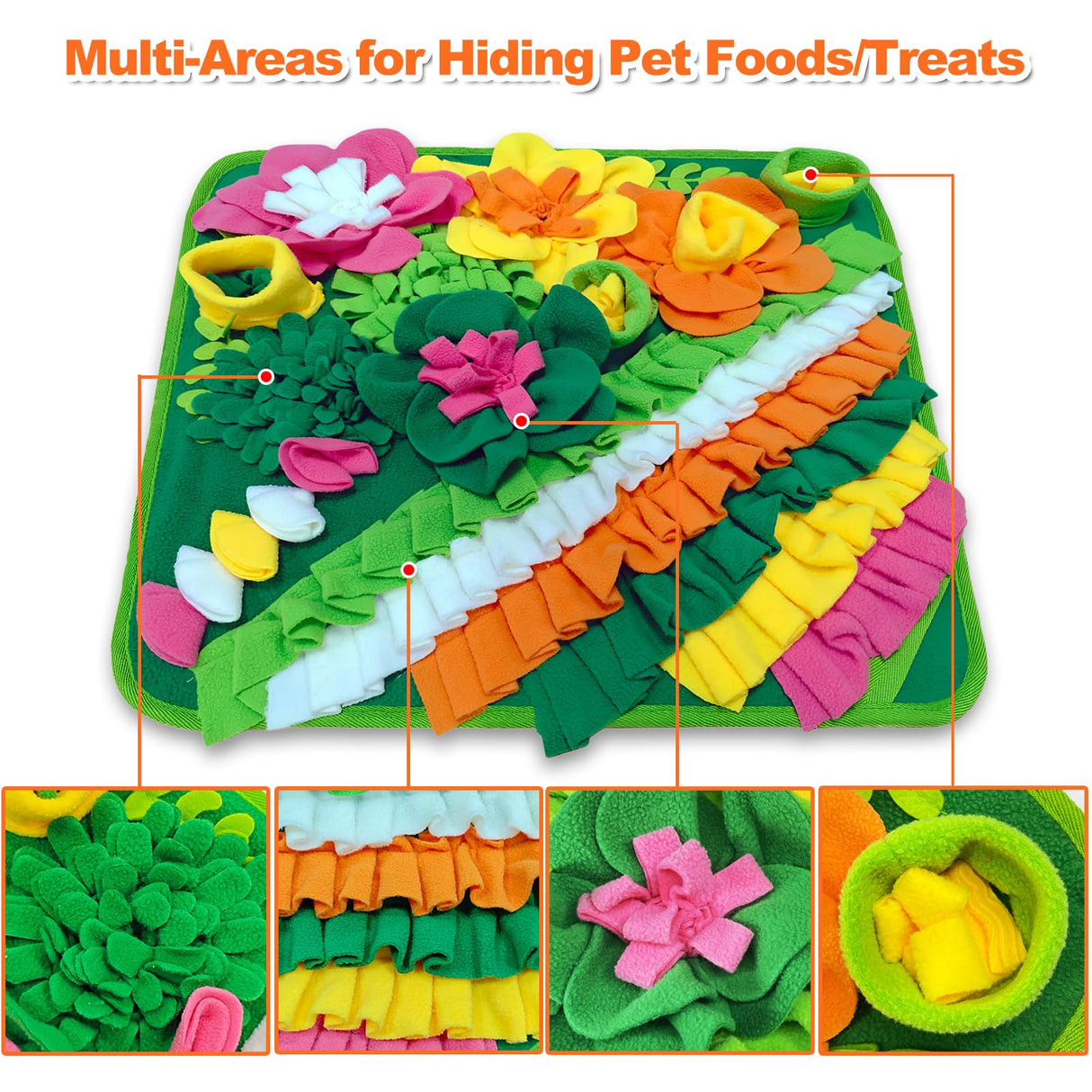 Adpartner Rabbit Foraging Mat, 20"x20" Pet Snuffle Mat Interactive Snuffle Feeding Toy for Rabbits Guinea Pigs Chinchillas, Washable Pet Feed Game Bunny Toys to Stimulate Natural Foraging Skills