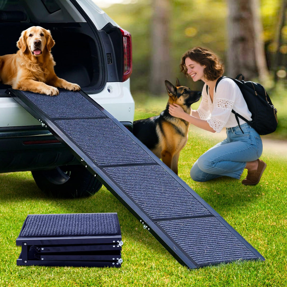 Docred Dog Ramp for Car, 67" L x 19.7" W Dog Ramps for Large Dogs, Extra Wide Pet Ramp with Non-Slip Surface for Medium & Large Dogs to Get in Car, SUV & Truck, Supports Up to 250 Lbs