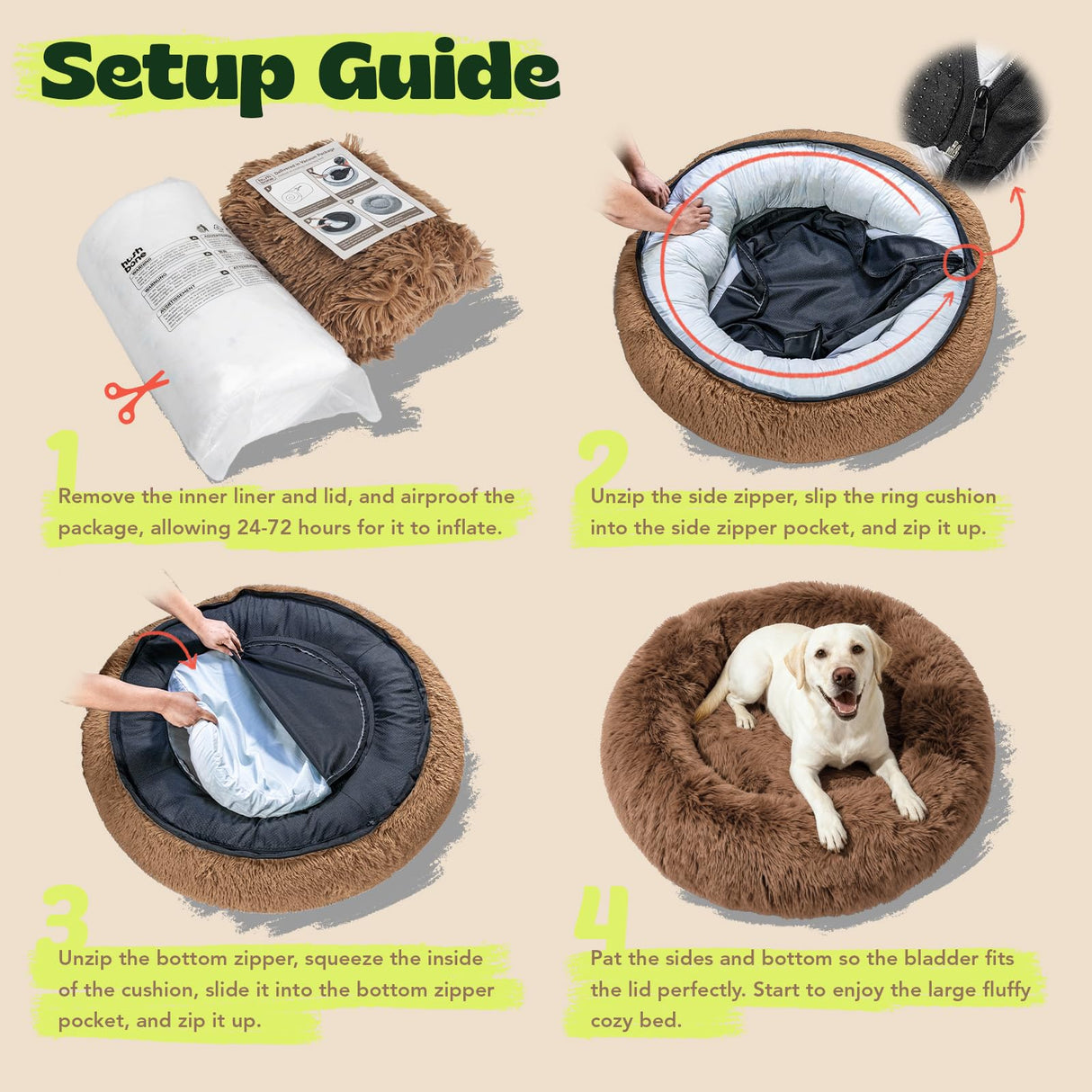 XXXL Orthopedic Dog Bed for Extra Large Dogs with Dount Plush Removable Cover Washable,Giant Circle Lounge Pet Bed Waterproof Foam Cuddler Cooling Gel Sofa for Anxiety Old Fluffy Friends Spine Camel
