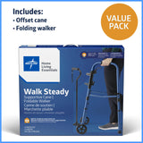 Medline Walker and Cane Combo Kit for Caregivers, Seniors and Adults: Mobility Aid for Seniors, Adults with Leg or Foot Injuries - 1 Ct.