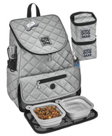 Mobile Dog Gear, Dog Travel Bag, Deluxe Quilted Weekender Backpack, Includes Lined Food Carriers and 2 Collapsible Dog Bowl, Gray