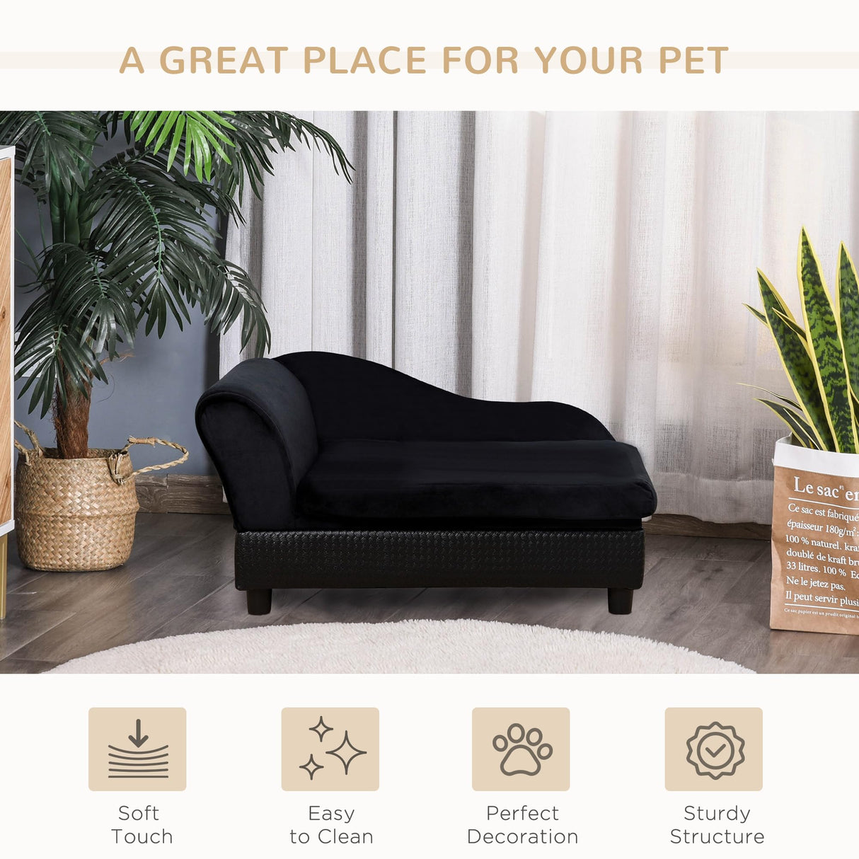 PawHut Luxury Fancy Dog Couch with Hidden Storage, Small Dog Sofa Bed with 2" Soft Foam, Modern Pet Furniture for Puppies & Little Breeds, Black