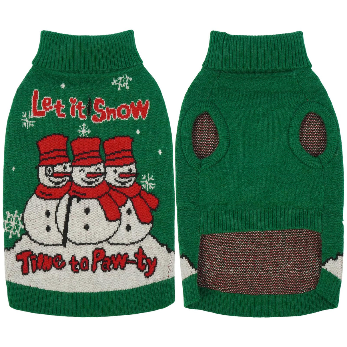IECOii Dog Christmas Sweater, Dog Sweater for Small Dogs Girl Boy Pullover Knitwear for Holiday, Snowman & Snowflake Christmas Sweaters for Cold Weather Dog Turtleneck with Leash Hole, Green, M