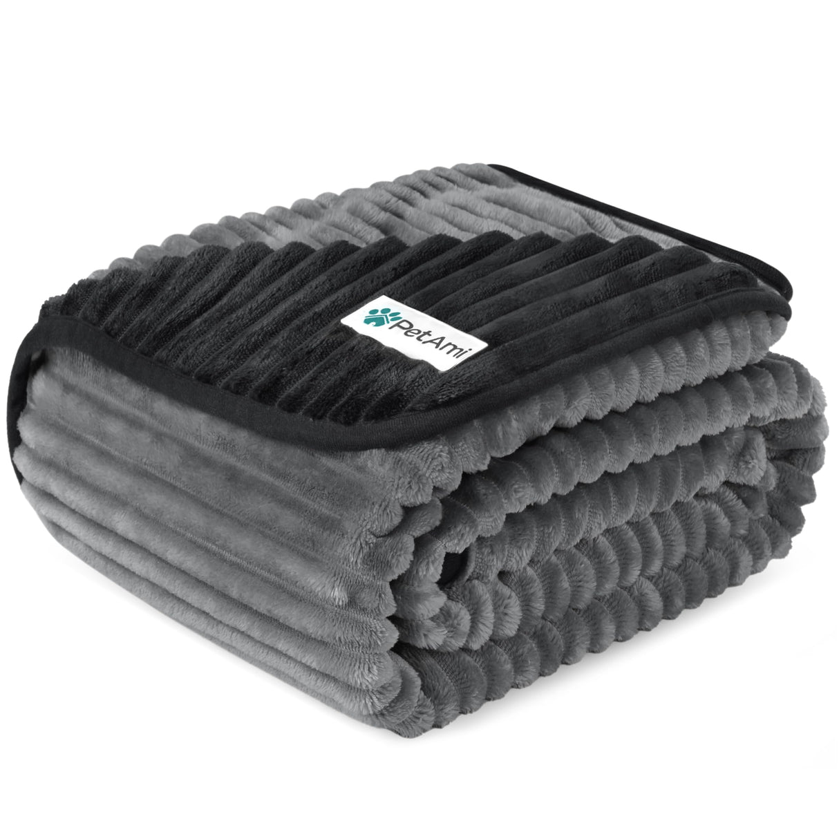 PetAmi Waterproof Dog Blanket, Leakproof Pet Blanket for Small Medium Large Dogs, Reversible Furniture Bed Sofa Couch Cover Protector, Plush Striped Pet Throw for Indoor Cat, 29x40 in, Black Grey