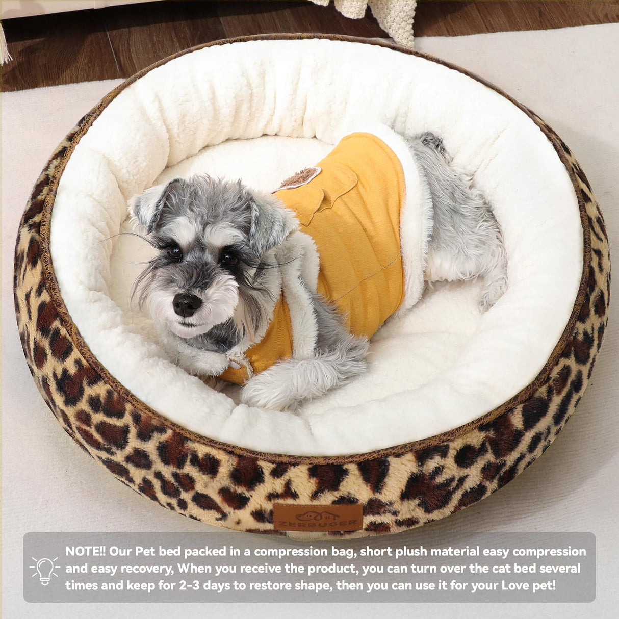 Zerbuger Cat Bed, 23In Dog Beds for Small Dogs, Calming Cat & Dog Beds for Indoor Pets, Pet Beds Comfortable Donut Round Ultra Soft (Leopard, Medium 23in)