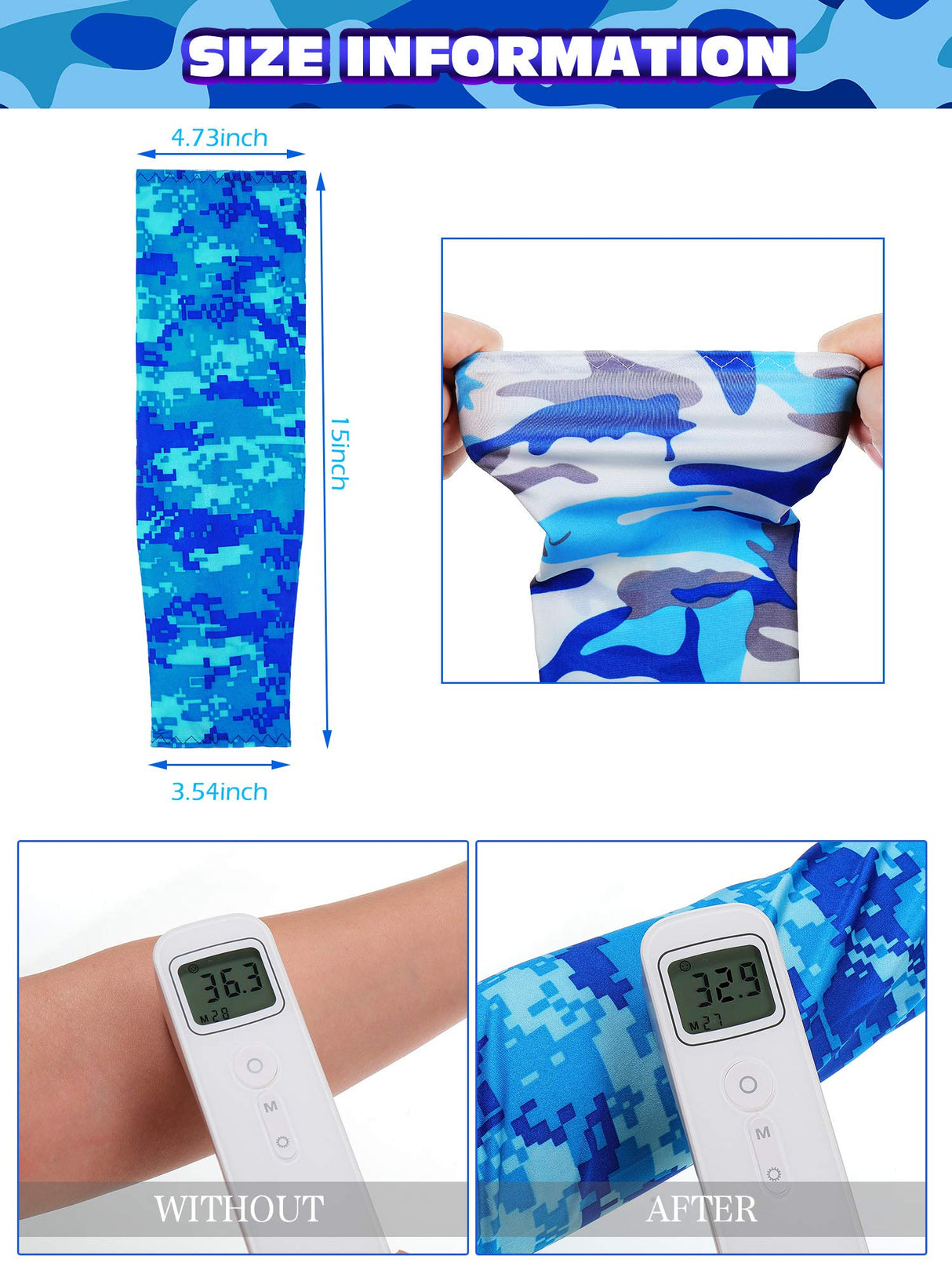Hicarer 10 Pair UV Sun Protection Arm Sleeves Compression Sports Cooling Sleeves for Men Women Teenager Youth Golf Baseball Basketball Running Outdoor (Blue Series, Novel Camo)