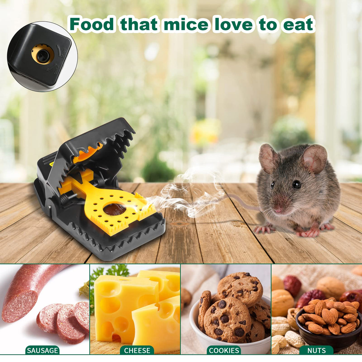 SZHLUX 4 Pack Mouse Traps, Mouse Traps Indoor for Home, Small Mice Trap and Reusable Mouse Trap (Large), Black