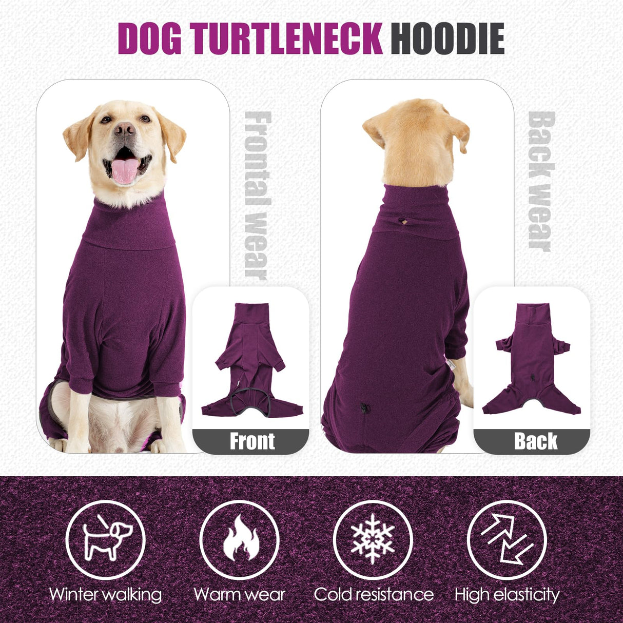 JOHNBOLIN Warm Fleece Dog Sweater with Turtleneck & Leash Hole, Long Sleeve Winter Pullover Jumpsuit for Small Dogs – Cold Weather Indoor/Outdoor Apparel (Wine red, X-Small)