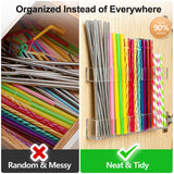 9.5” Large Acrylic Straw Holder for Cabinet Door, Reusable Adjustable Two-Part Straws Organizer with Ultra Sticky Adhesive Strips, 2026 Straw Storage for Kitchen Cupboard (Transparent)