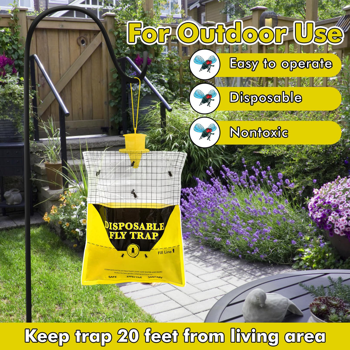Big Bag Disposable Fly Traps Outdoor Hanging, Ranch Stable Horse Fly Hunter Trap Control Indoor for Home for Barn, Mosquito Bug Flying Insect Trap Catchers Killer Repellent 8 Natural Pre-Baited