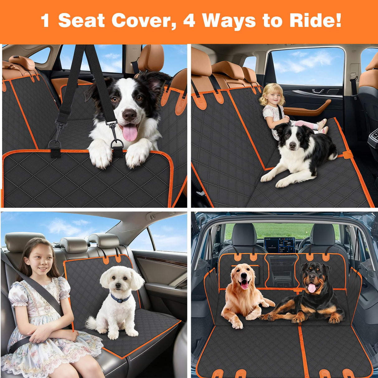 PetJoy Dog Car Seat Cover with Hammock Design – 600D Heavy Duty Waterproof & Scratch-Resistant Rear Seat Protector for Dogs, Non-Slip Back Seat Covers for Cars, Trucks, SUVs