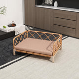 wallowsun Wicker Dog Bed with 2" Cushion,Rattan Dog Sofa Bed for Small Medium Dogs– Indoor/Outdoor Metal Frame Pet Bed up 66lbs (Brown Rattan Brown Cushion)