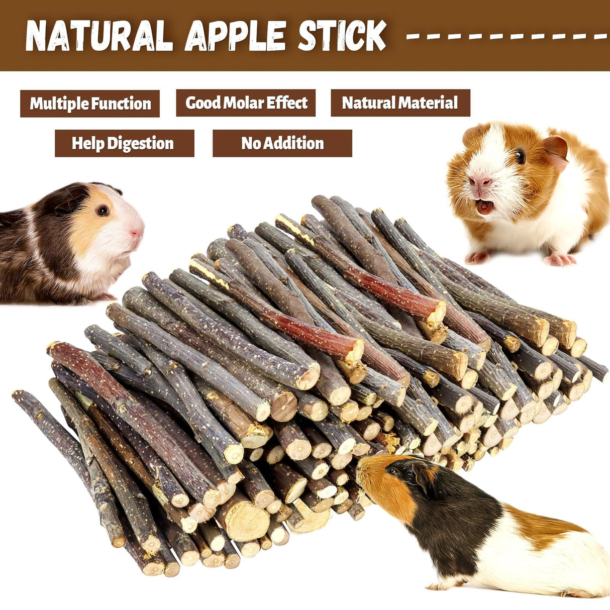 WYOMER 2lb(900g) Small Apple Sticks for Rabbits, Animals Molar Wood Treats Toys for Chinchillas Guinea Pig Hamster Gerbil Parrot Bunny and Small Animals Chew Stick Toys Treats