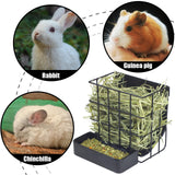 Rabbit Hay Feeder Guinea Pig Hay Feeder, Hay and Food Holder with Hook Heavy-Duty Metal Frame Hay Rack，for Bunny, Guinea Pigs,Chinchillas， Comes with Two Multifunctional Zippers-6.8x6.7x6.6inch
