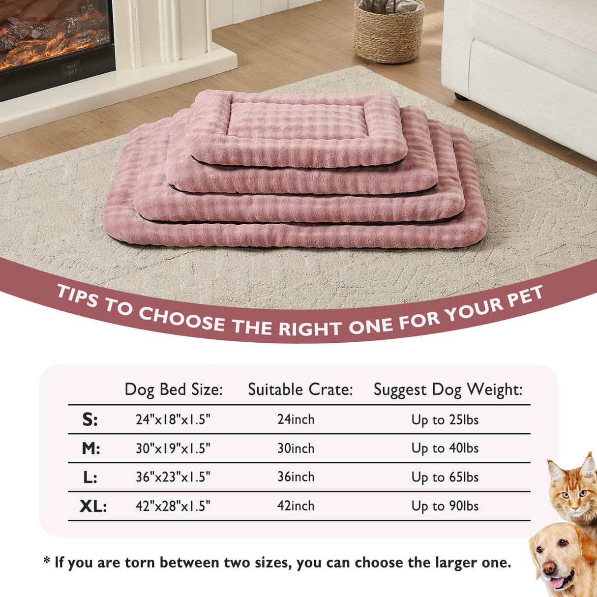 Yaning Dog Bed Mat Crate Pad for Large Dogs, Washable Soft Pet Sleeping Mat Kennel Pad with 3D Bubble Pattern, Dusty Pink, 42"x 28"