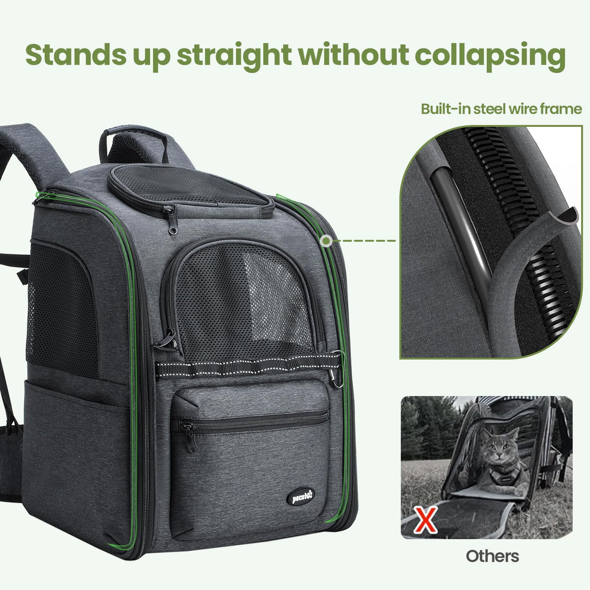 Pecute Cat Backpack Carrier, 30% Energy Saving Breathable Pet Backpack, Foldable Ergonomic Travel Carrier for Cats and Small Dogs, Ideal for Hiking, Outdoor Trips & Vet Visits