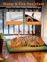 PETNF Outdoor Pet Heating Pad for Cats & Dogs, 100.4-107.6°F Auto Temp Control, Waterproof Fireproof, for Cat House/Dog Kennel/Carport, Fits Domestic & Stray Pets (Green 15.7"X27.6")