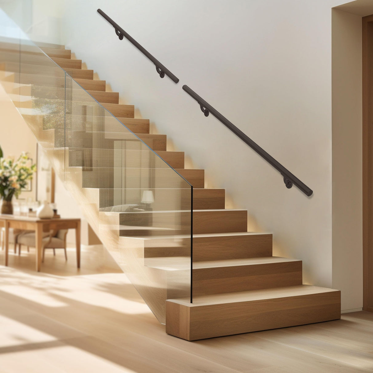 Meranti Aluminum Handrail for Indoor or Outdoor Steps and Stairs – Hand Rails for Elderly – DIY Complete Stair Railing Kit (4' Length, Bronze Textured)