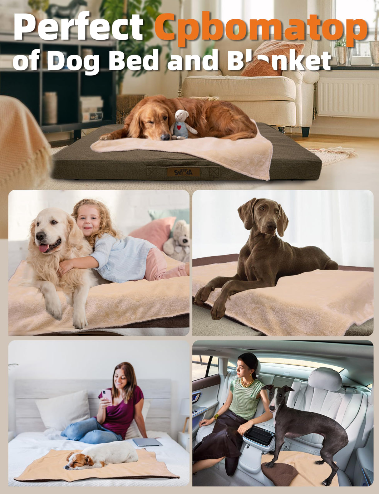 Sytopia Indestructible 50 Inch Orthopedic Waterproof Dog Crate Bed chew Proof for Extra Large Dogs, Removable Washable Cover, Egg Crate Foam Mat, Suitable for Dogs Up to 130 lbs, Brown