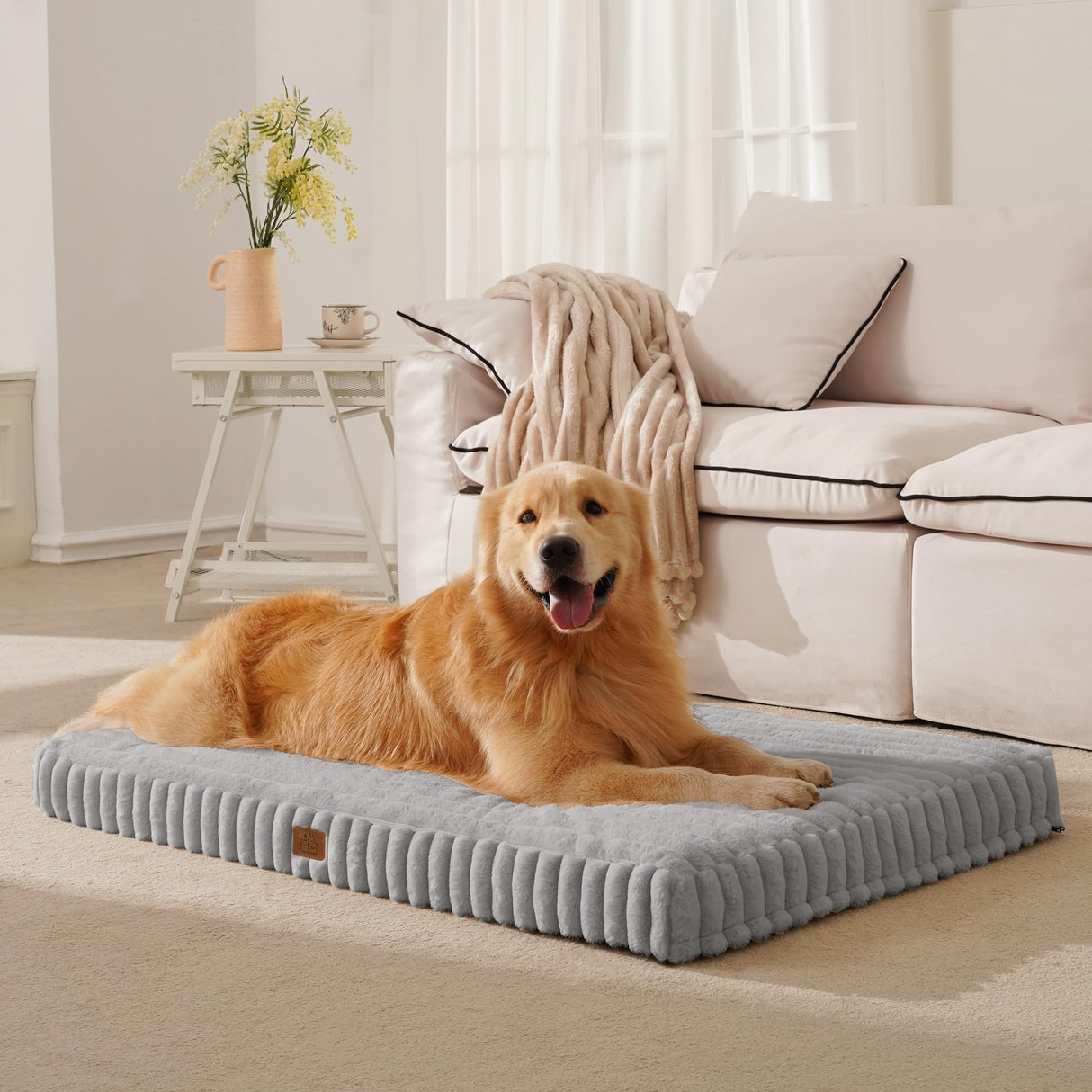 Orthopedic Dog Bed for Extra Large Dog, Waterproof Pet Bed for Crate,Non-Slip Bottom and Egg-Crate Foam with Removable Washable Cover Crate Bed,Grey,41"x27"x4"