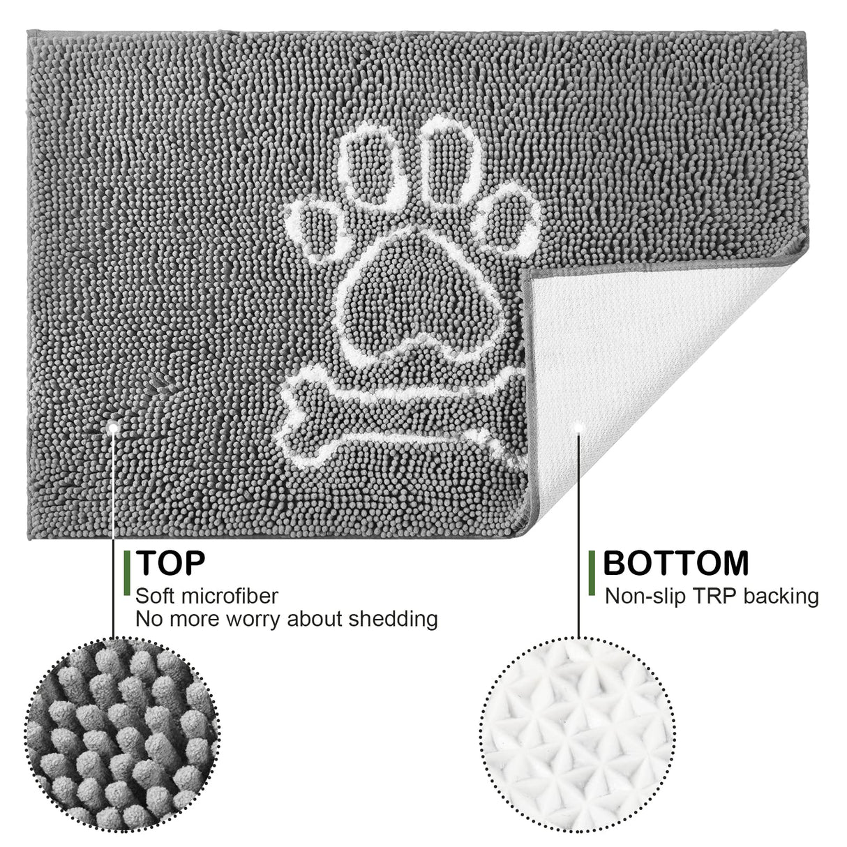 AROGAN Indoor Door Mat Entryway Rug Traps Mud and Water, Chenille Doormat for Muddy Shoes and Dog Paws, Machine Washable Doormat, Front Door Mat, Busy Area Dog Rugs for Floors, Entrance, 20x32 Grey
