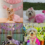 SMALLLEE_Lucky_Store Pet Small Dog Wedding Dress with Bowknot Birthday Party Costume Satin Rose Pearls Girl Formal Dress Cat Tutu Pink, Medium